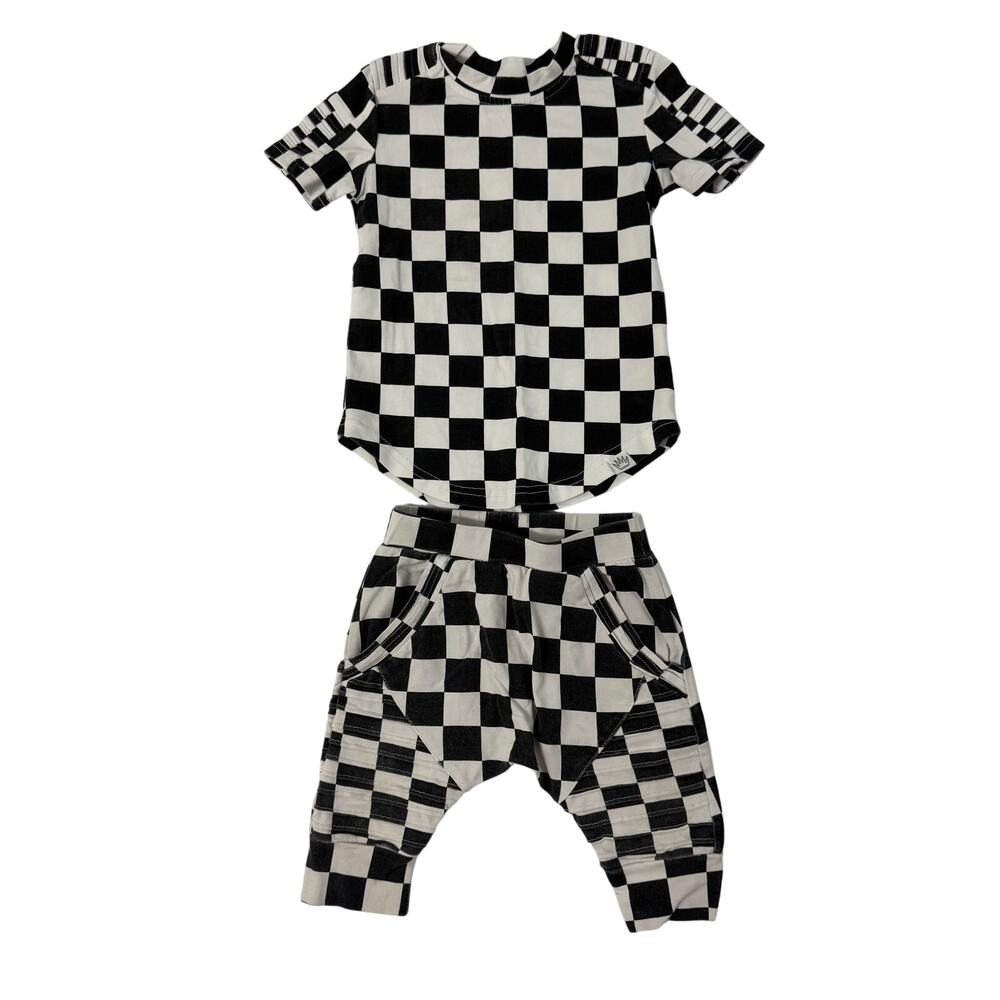 Posh Kiddos Black & White Checkered Biker Outfit Set Size 12 Months